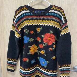Vintage Multi Colored Floral Liz Sport Size M Women’s Pullover Sweater, t